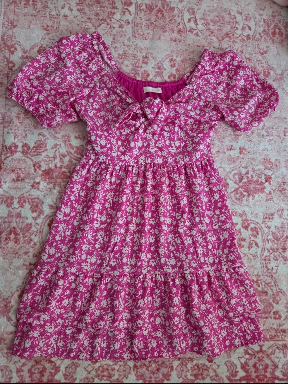 Pink Floral Tie-Front Dress